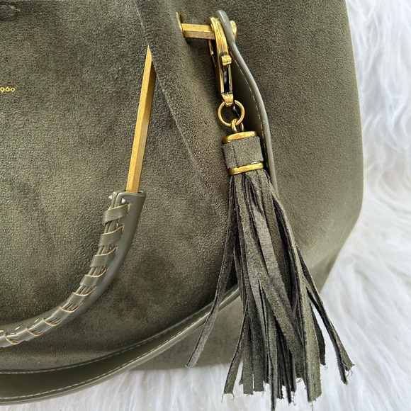 HOUSE OF HARLOW 1960 Luxe Suede Olive Green and Gold Satchel - Picture 5 of 9